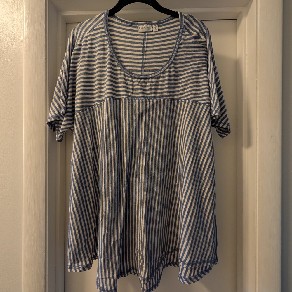 Kim Rogers Blue and White Striped Short Sleeve Top